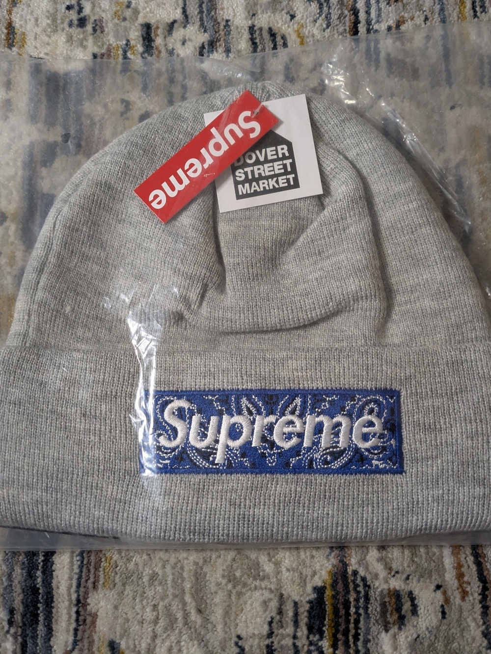 Supreme x New Era Bandana Box Logo Beanie Heather Grey OS